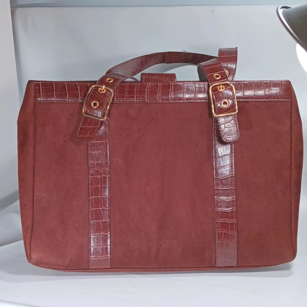 Joan Rivers Purse Collection - Rich Brown Faux Suede and Alagator